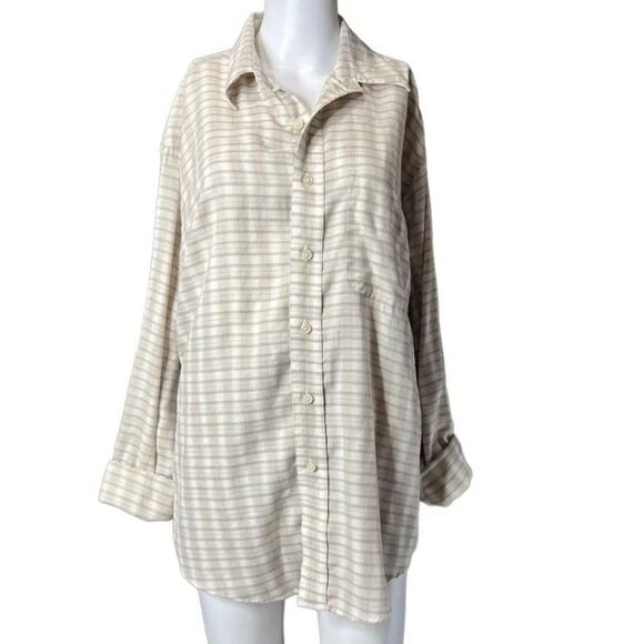 Van Heusen Plaid Short Sleeve Button Down Shirt Beige Medium - Picture 1 of 2